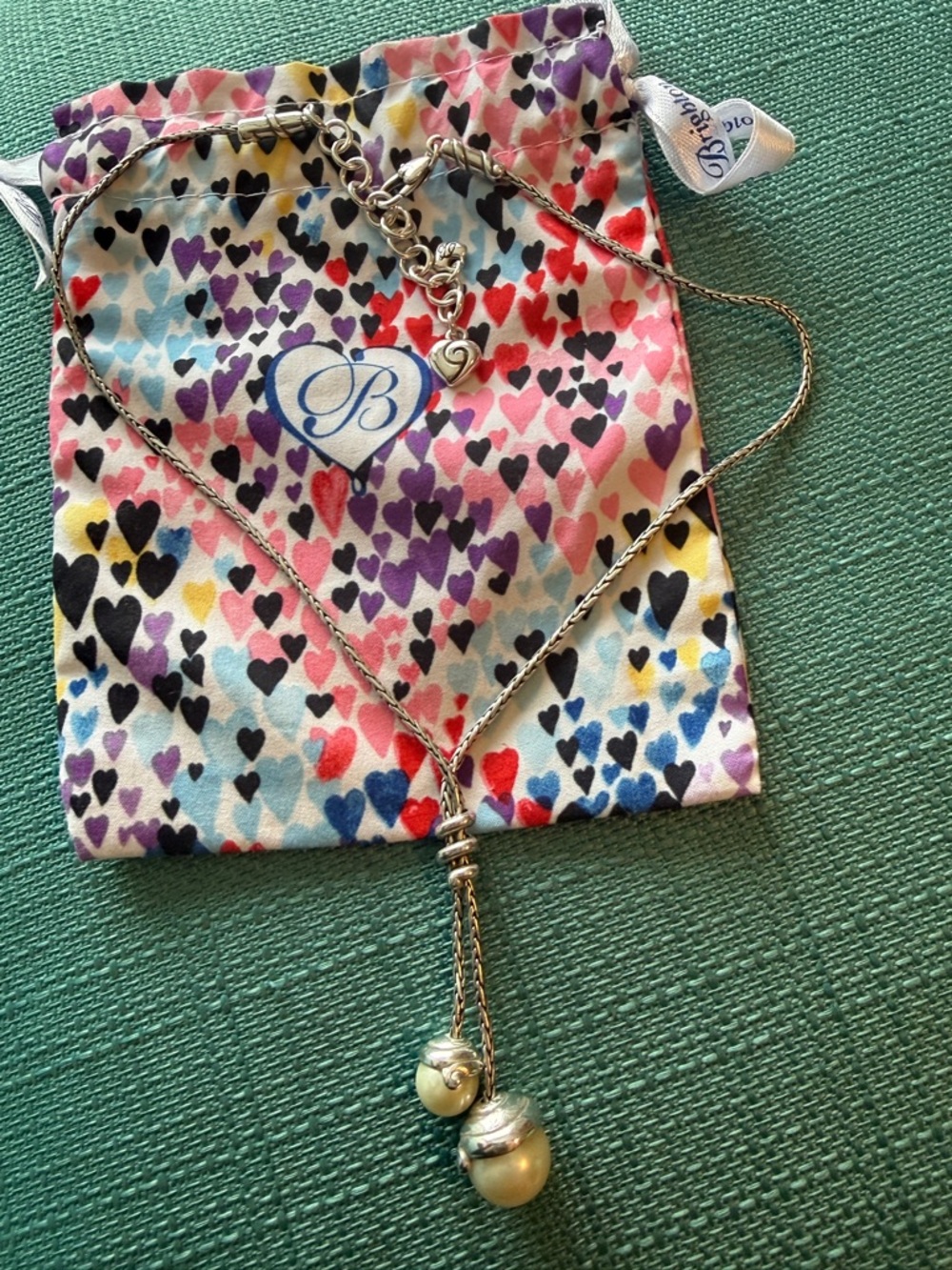 Brighton Silver-Tone Lariat Necklace with Faux Pearls